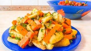 ЖАРЕНЫЙ КАРТОФЕЛЬ С ТЫКВОЙ И ВКУСНЫЙ ОВОЩНОЙ САЛАТ